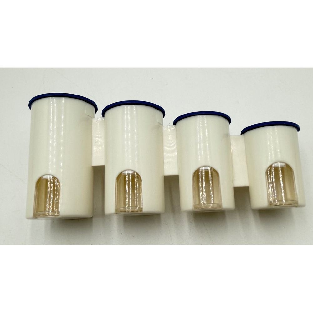 Tupperware Modular Spice Rack 4 Canister Set Cream Navy Blue Flip Top Lids